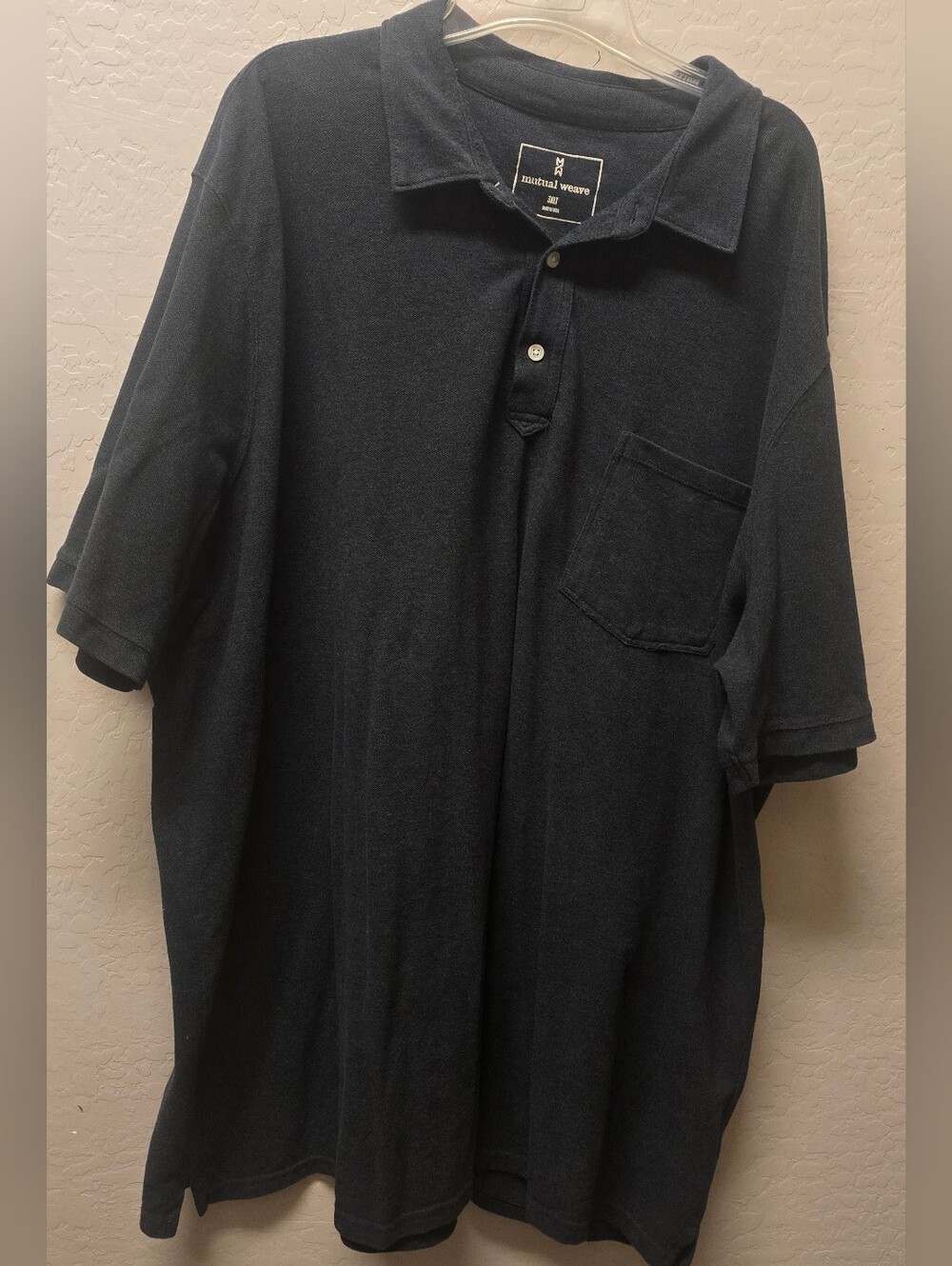 Mutual Weave Big & Tall Men's Black Short Sleeve Pocketed Polo Shirt, 3 XLT